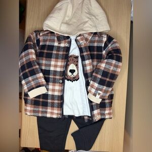 NWOT 3 Piece Telluride Clothing Co Baby Boys Jacket /Shirt/Jogger 9-12Mo Plaid